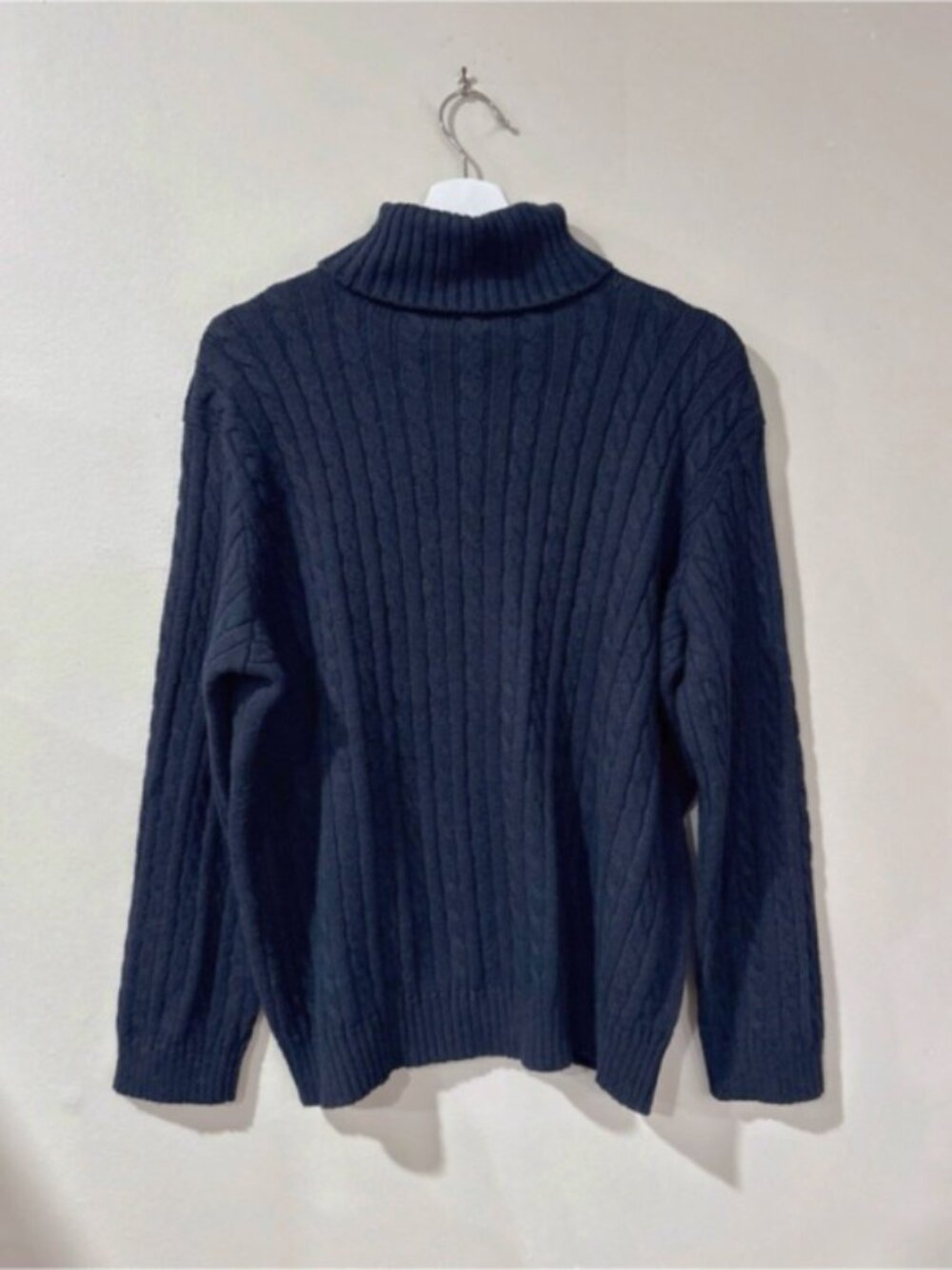 Polo Ralph Lauren Mens L Navy Alpaca Cotton Cable Knit Turtleneck Peru Old Money - Picture 2 of 7